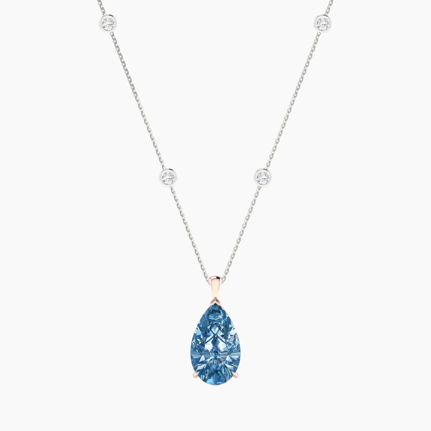 Hanging Solitaire with Sautoir | 18k White & Rose Gold 5 ct Pear Cut Pendant Setting