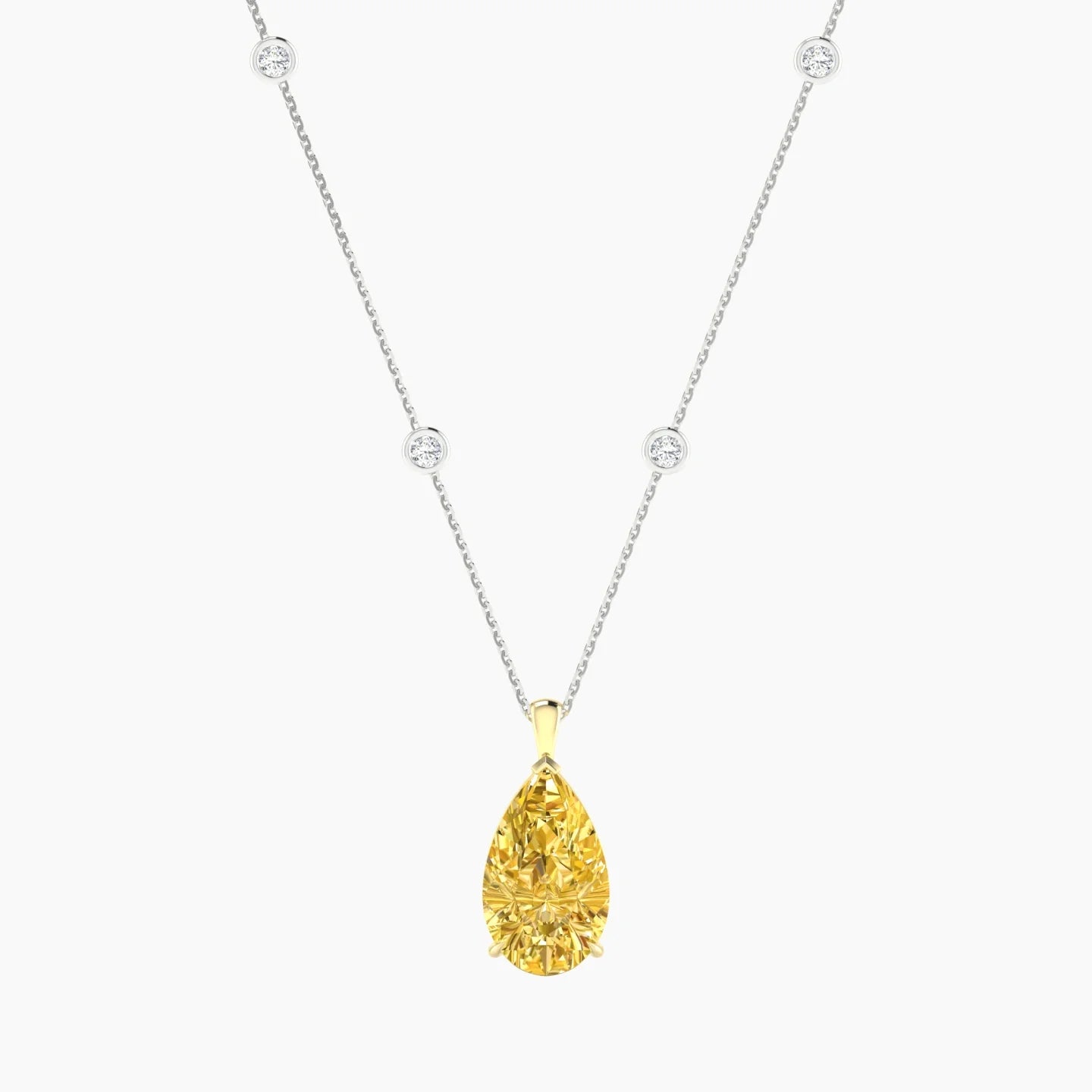 Hanging Solitaire with Sautoir | 18k White & Yellow Gold 5 ct Pear Cut Pendant Setting
