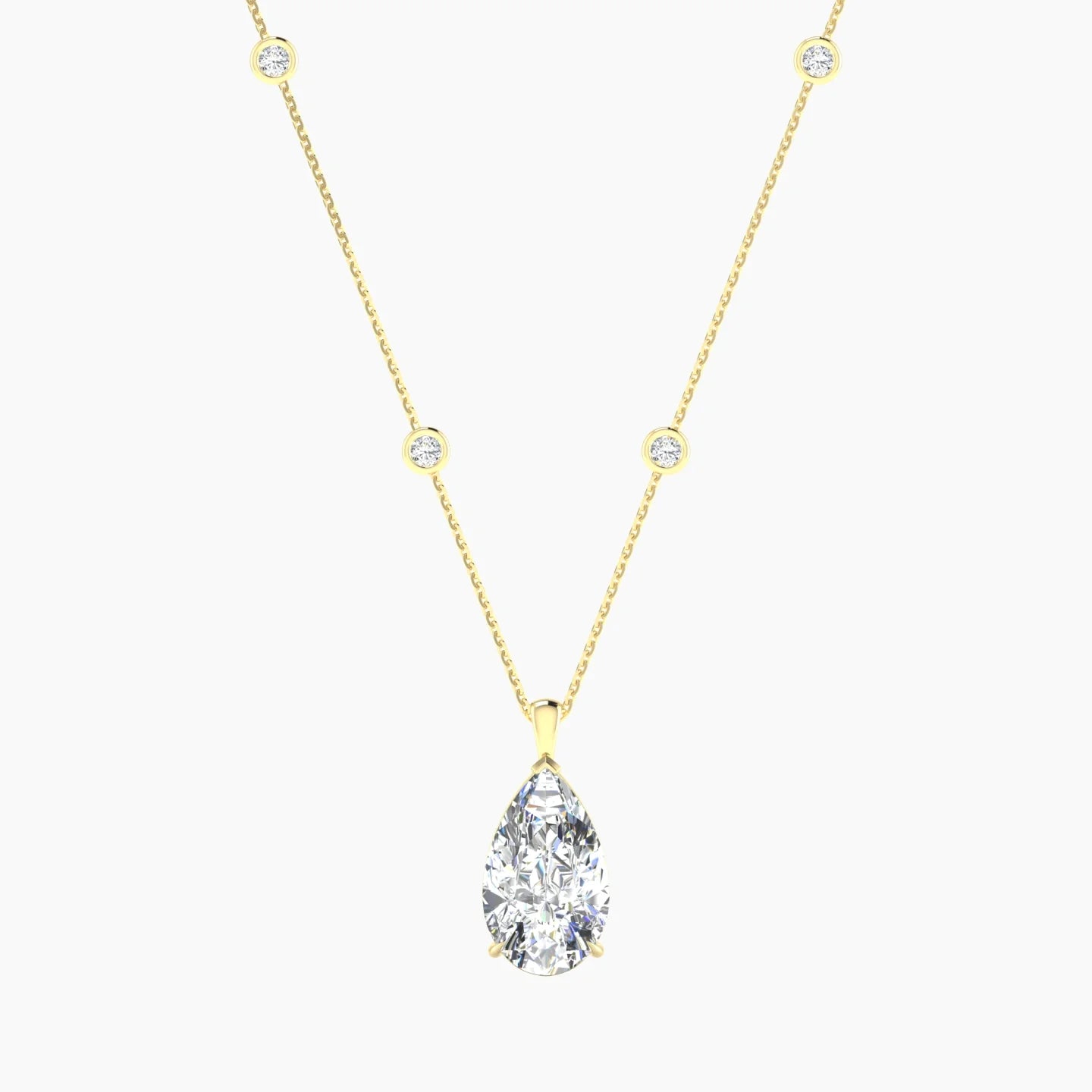 Hanging Solitaire with Sautoir | 18k Yellow Gold 5 ct Pear Cut Pendant Setting