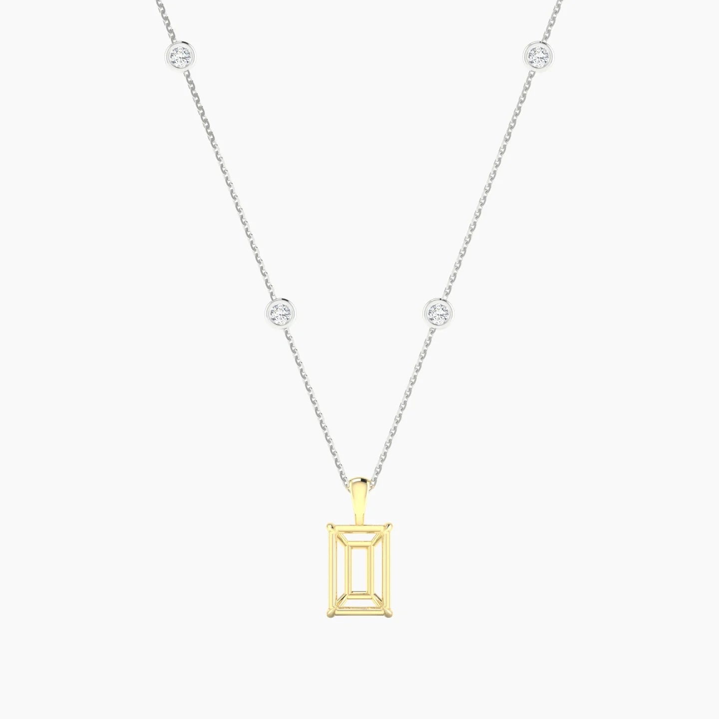 Hanging Solitaire with Sautoir | 18k White & Yellow Gold 3-4.99 ct Radiant Cut Pendant Setting
