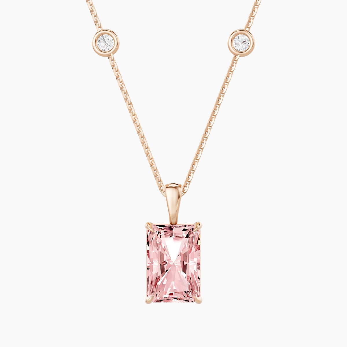 Hanging Solitaire with Sautoir | 18k Rose Gold 3 ct Pink Lab Diamond Radiant Pendant