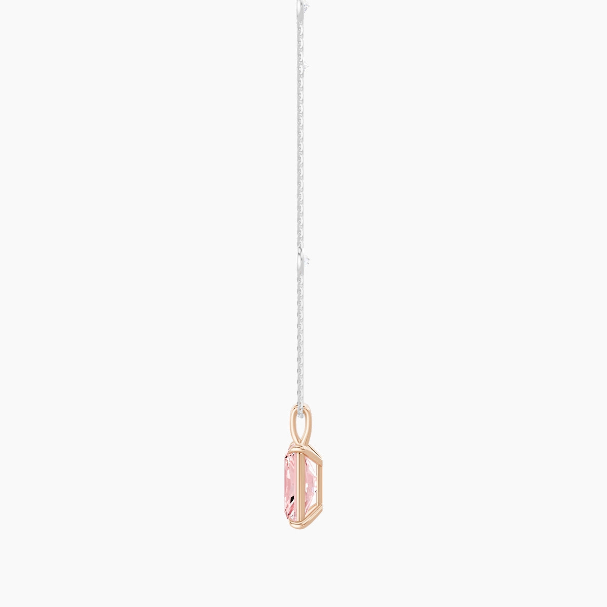 Hanging Solitaire with Sautoir | 18k White & Rose Gold 3 ct Pink Lab Diamond Radiant Pendant