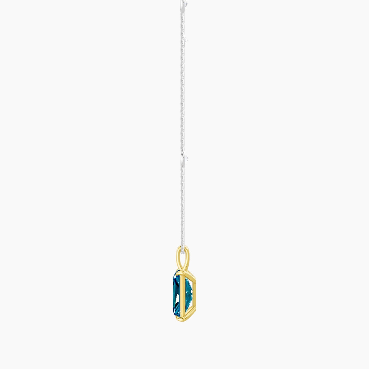 Hanging Solitaire with Sautoir | 18k White & Yellow Gold 3 ct Blue Lab Diamond Radiant Pendant