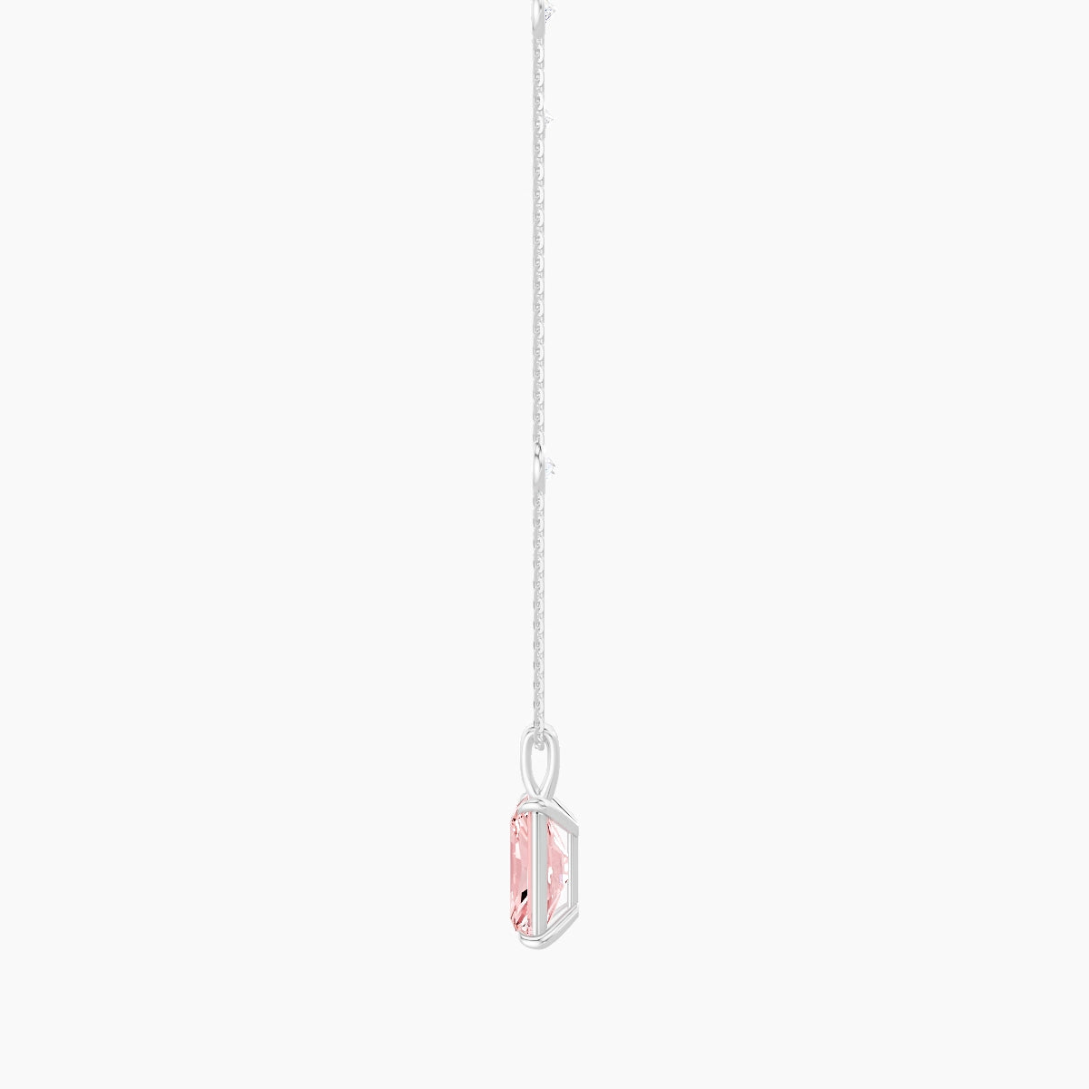 Hanging Solitaire with Sautoir | 18k White Gold 3 ct Pink Lab Diamond Radiant Pendant