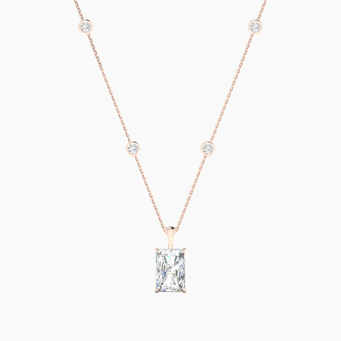 Hanging Solitaire with Sautoir | 18k Rose Gold 3 ct Radiant Cut Pendant Setting