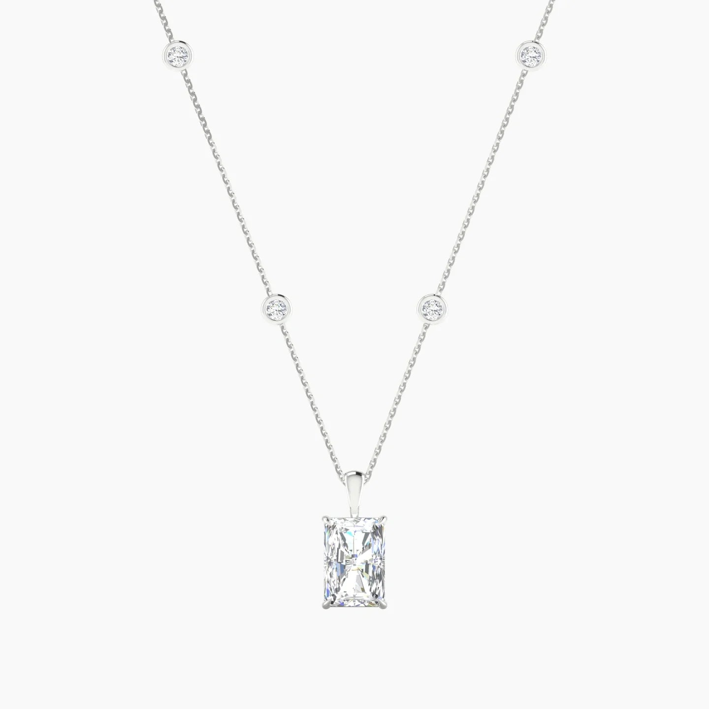 Hanging Solitaire with Sautoir | 18k White Gold 3 ct Radiant Cut Pendant Setting