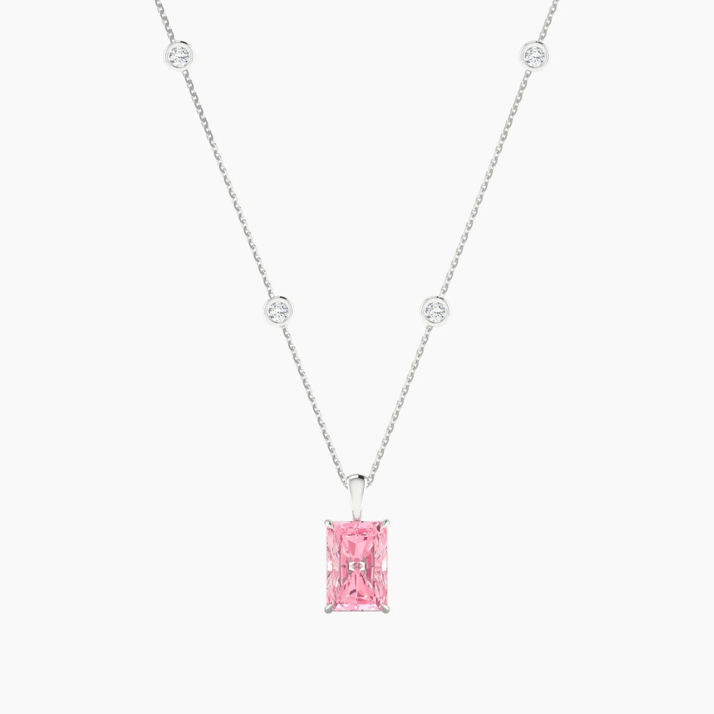 Hanging Solitaire with Sautoir | 18k White Gold 3 ct Radiant Cut Pendant Setting