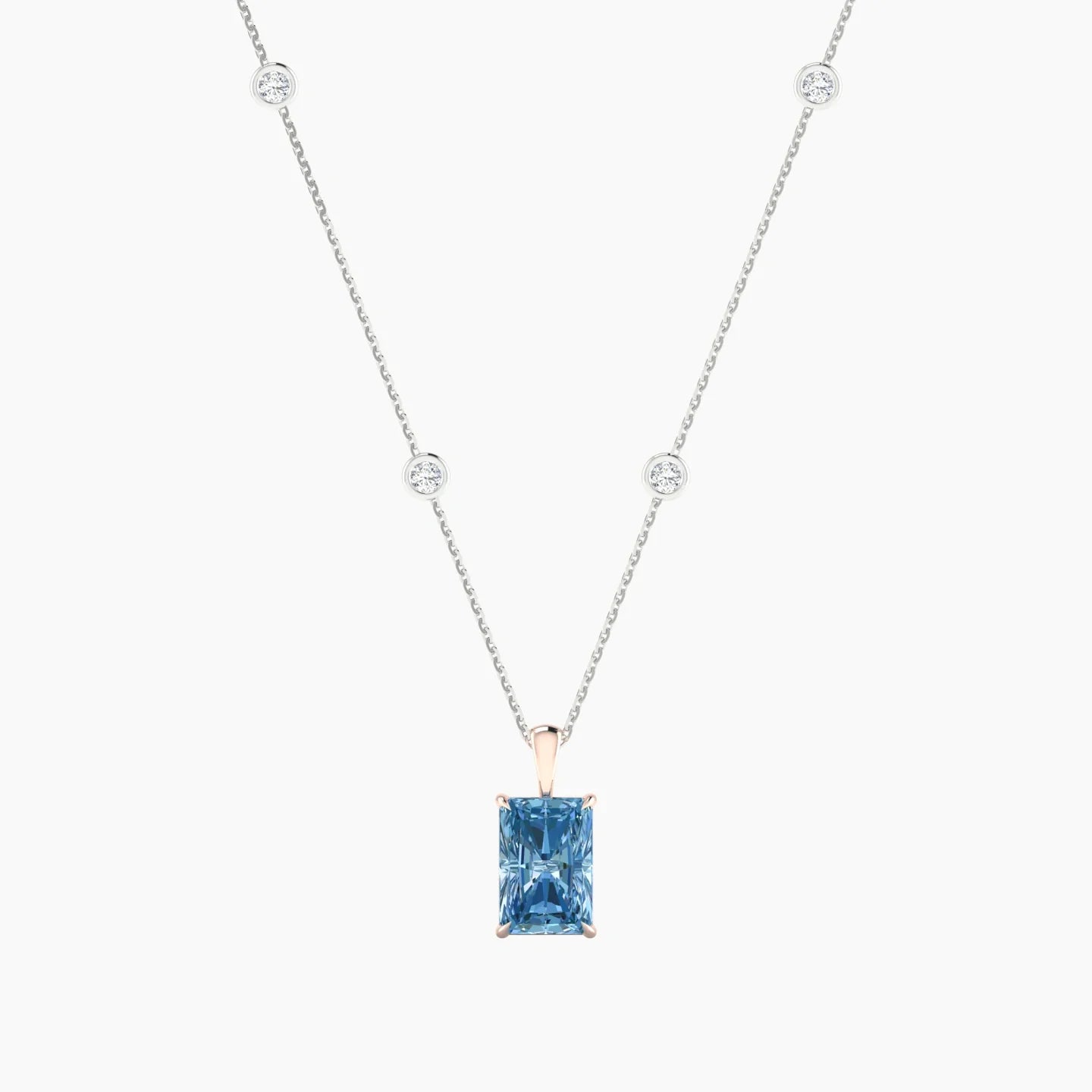 Hanging Solitaire with Sautoir | 18k White & Rose Gold 3 ct Radiant Cut Pendant Setting