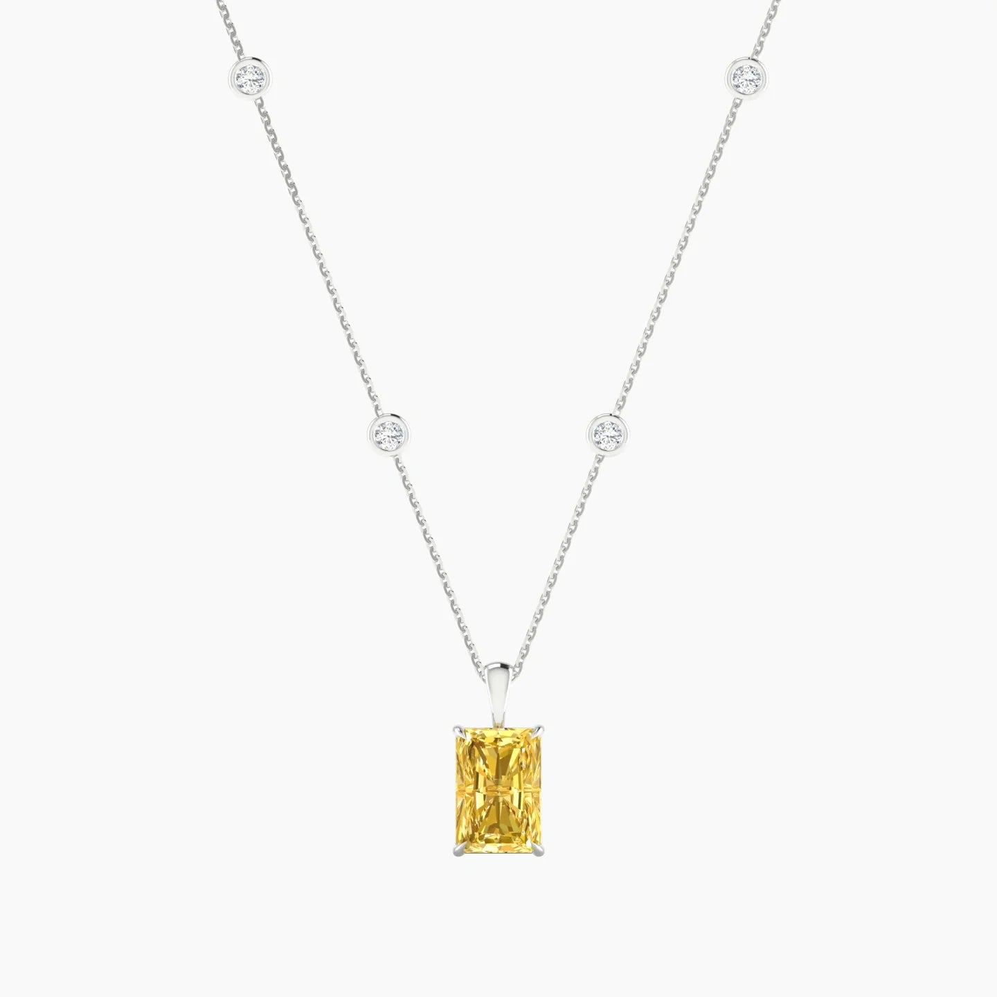Hanging Solitaire with Sautoir | 18k White Gold 3 ct Radiant Cut Pendant Setting