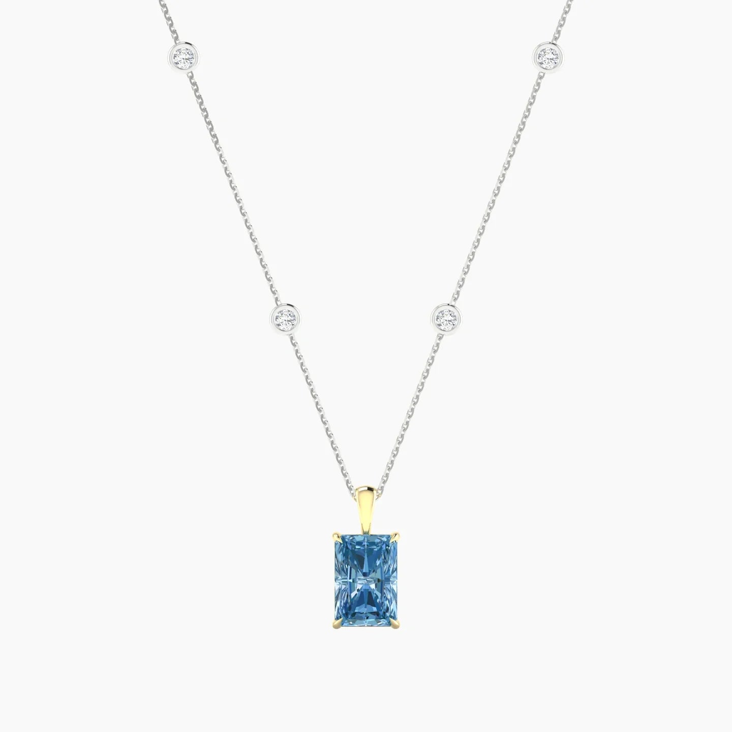 Hanging Solitaire with Sautoir | 18k White & Yellow Gold 3 ct Radiant Cut Pendant Setting
