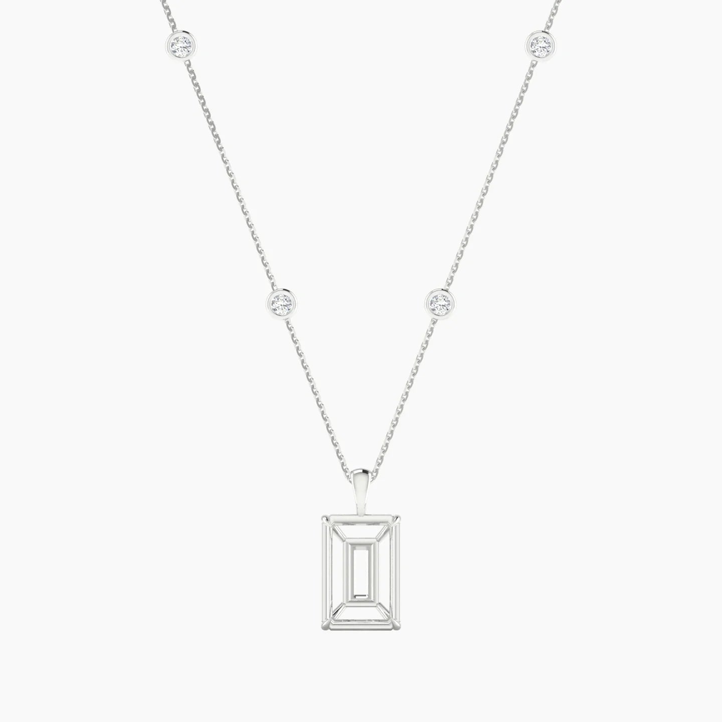 Hanging Solitaire with Sautoir | 18k White Gold 5-7.99 ct Radiant Cut Pendant Setting