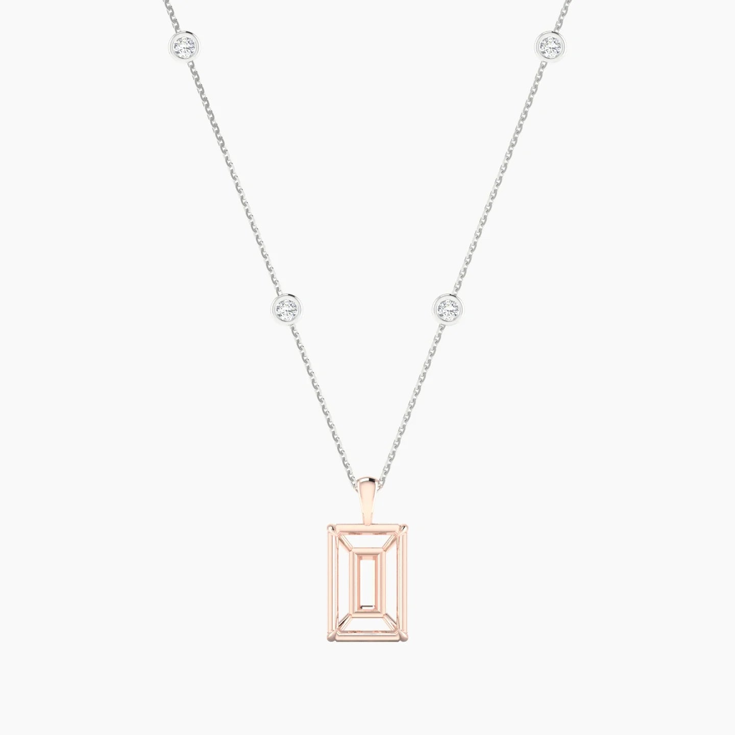 Hanging Solitaire with Sautoir | 18k White & Rose Gold 5-7.99 ct Radiant Cut Pendant Setting