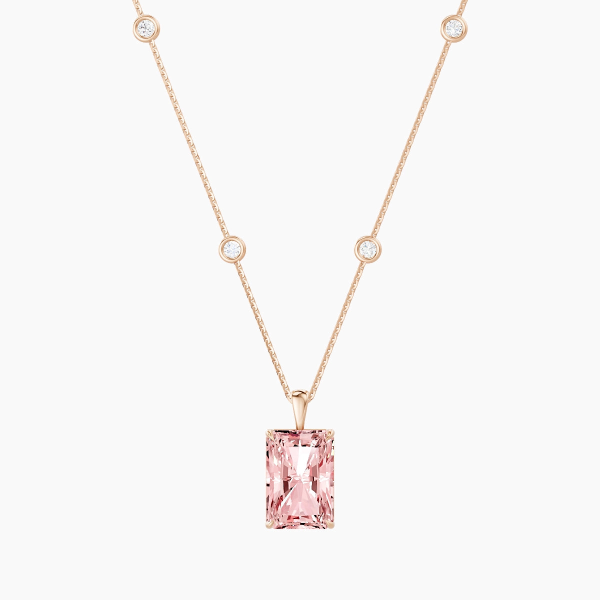 Hanging Solitaire with Sautoir | 18k Rose Gold 5 ct Pink Lab Diamond Radiant Pendant