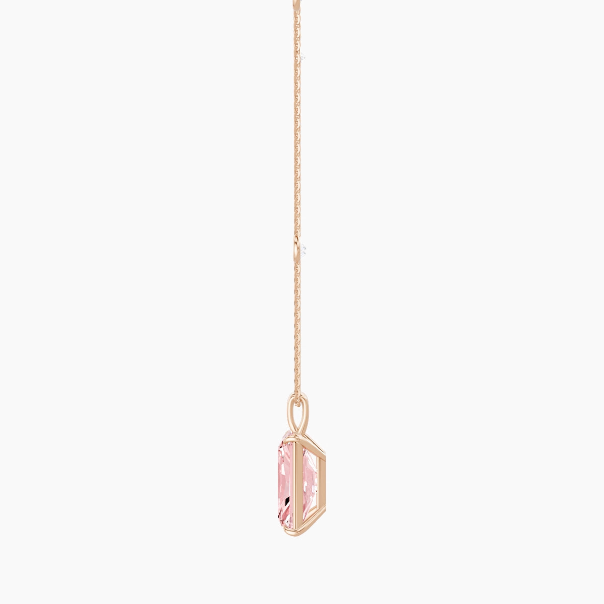 Hanging Solitaire with Sautoir | 18k Rose Gold 5 ct Pink Lab Diamond Radiant Pendant