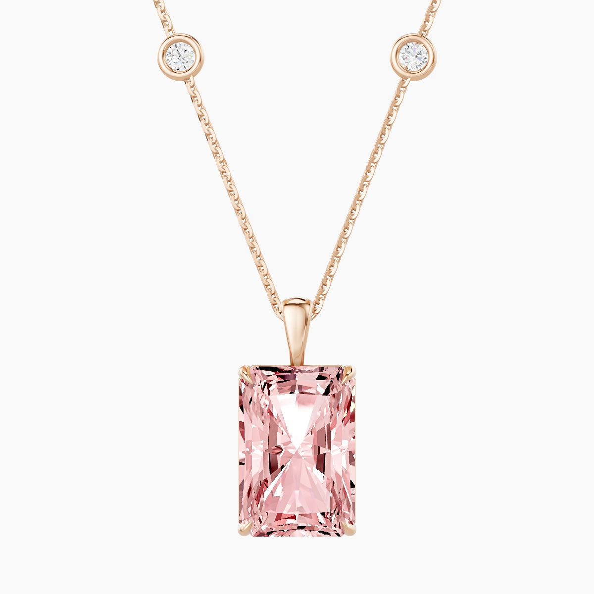 Hanging Solitaire with Sautoir | 18k Rose Gold 5 ct Pink Lab Diamond Radiant Pendant