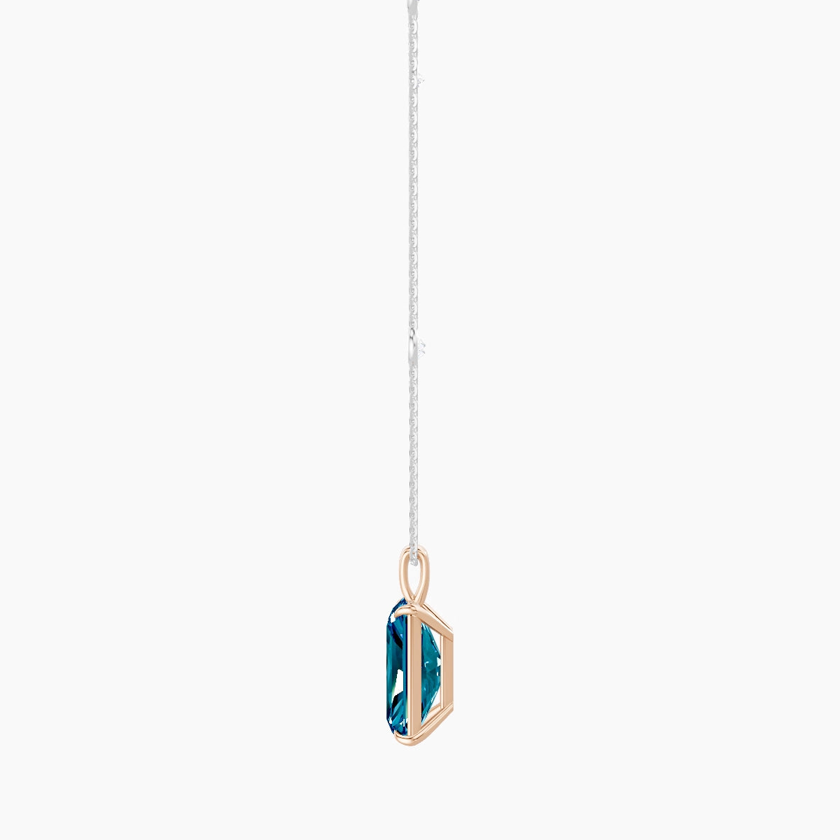 Hanging Solitaire with Sautoir | 18k White & Rose Gold 5 ct Blue Lab Diamond Radiant Pendant