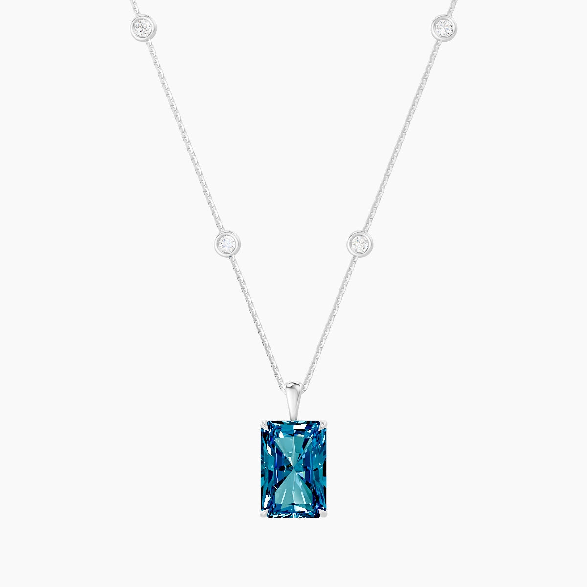 Hanging Solitaire with Sautoir | 18k White Gold 5 ct Blue Lab Diamond Radiant Pendant