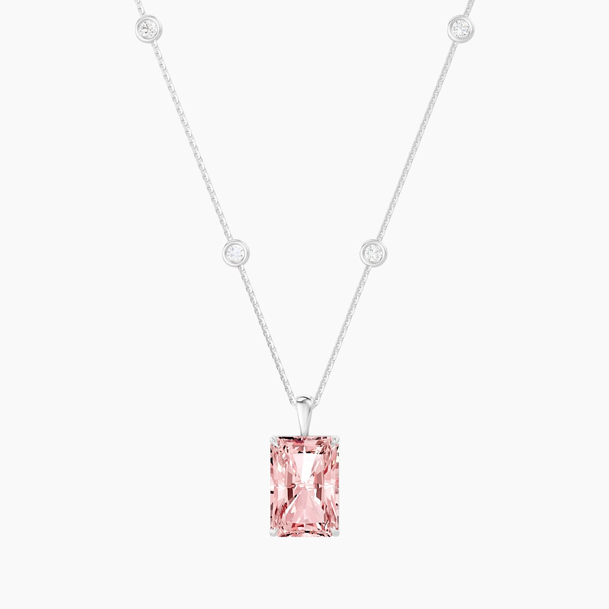 Hanging Solitaire with Sautoir | 18k White Gold 5 ct Pink Lab Diamond Radiant Pendant