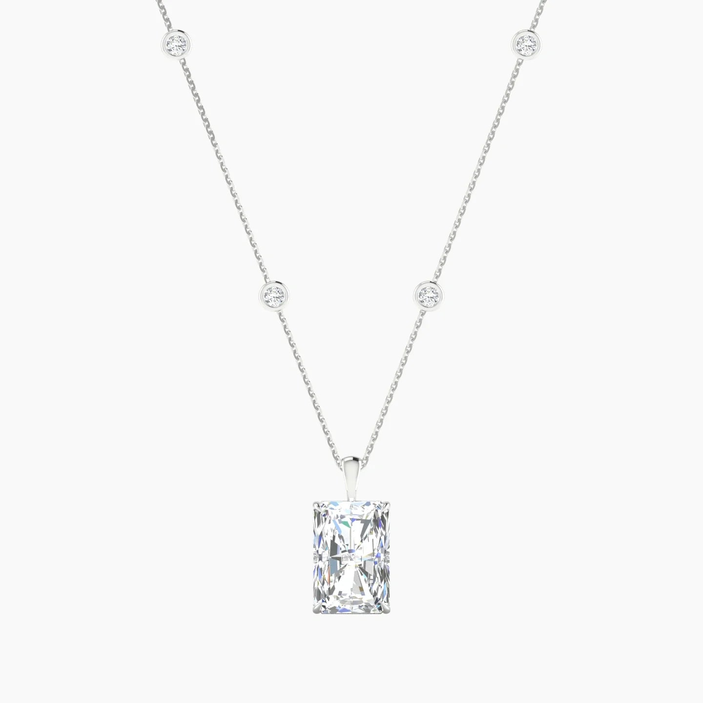 Hanging Solitaire with Sautoir | 18k White Gold 5 ct Radiant Cut Pendant Setting