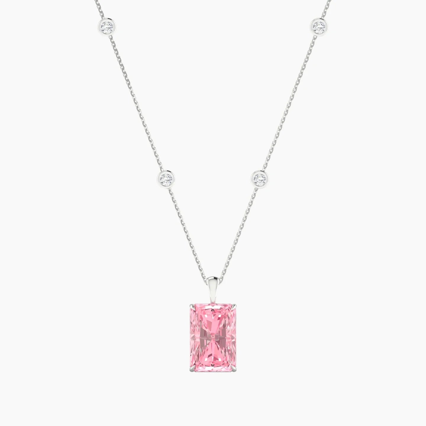 Hanging Solitaire with Sautoir | 18k White Gold 5 ct Radiant Cut Pendant Setting