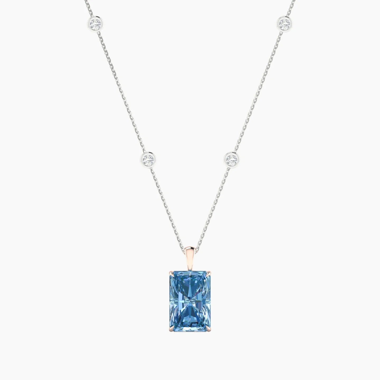 Hanging Solitaire with Sautoir | 18k White & Rose Gold 5 ct Radiant Cut Pendant Setting