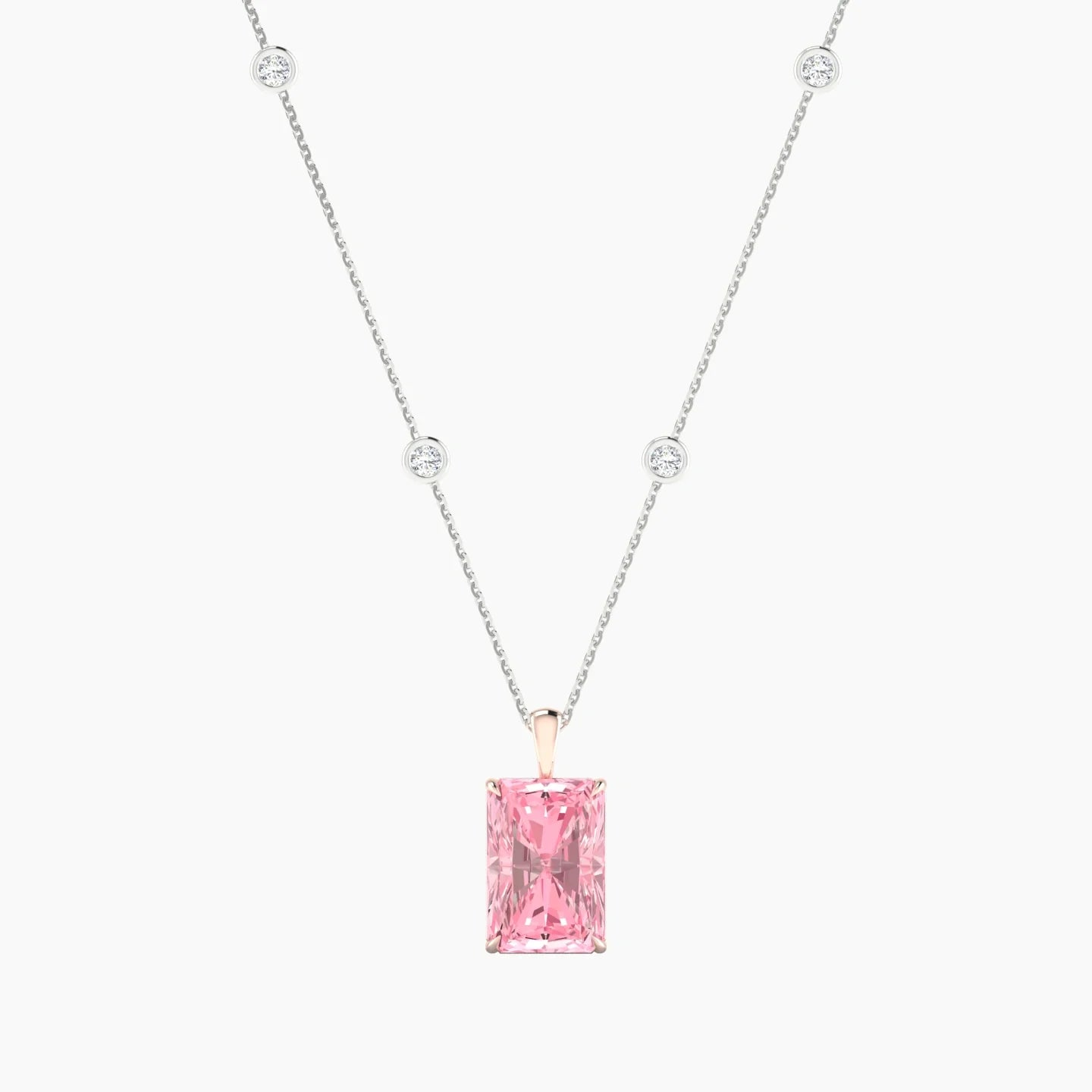 Hanging Solitaire with Sautoir | 18k White & Rose Gold 5 ct Radiant Cut Pendant Setting