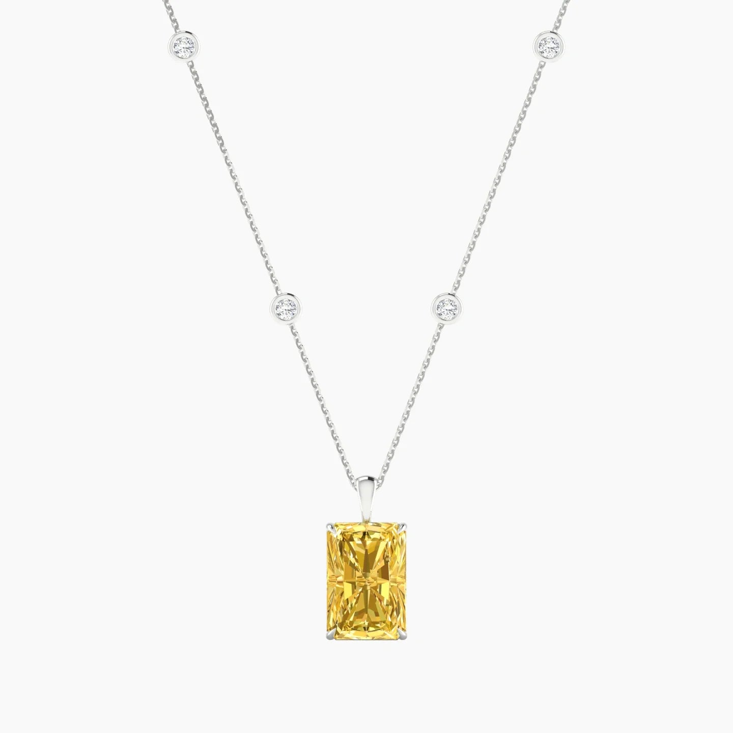 Hanging Solitaire with Sautoir | 18k White Gold 5 ct Radiant Cut Pendant Setting