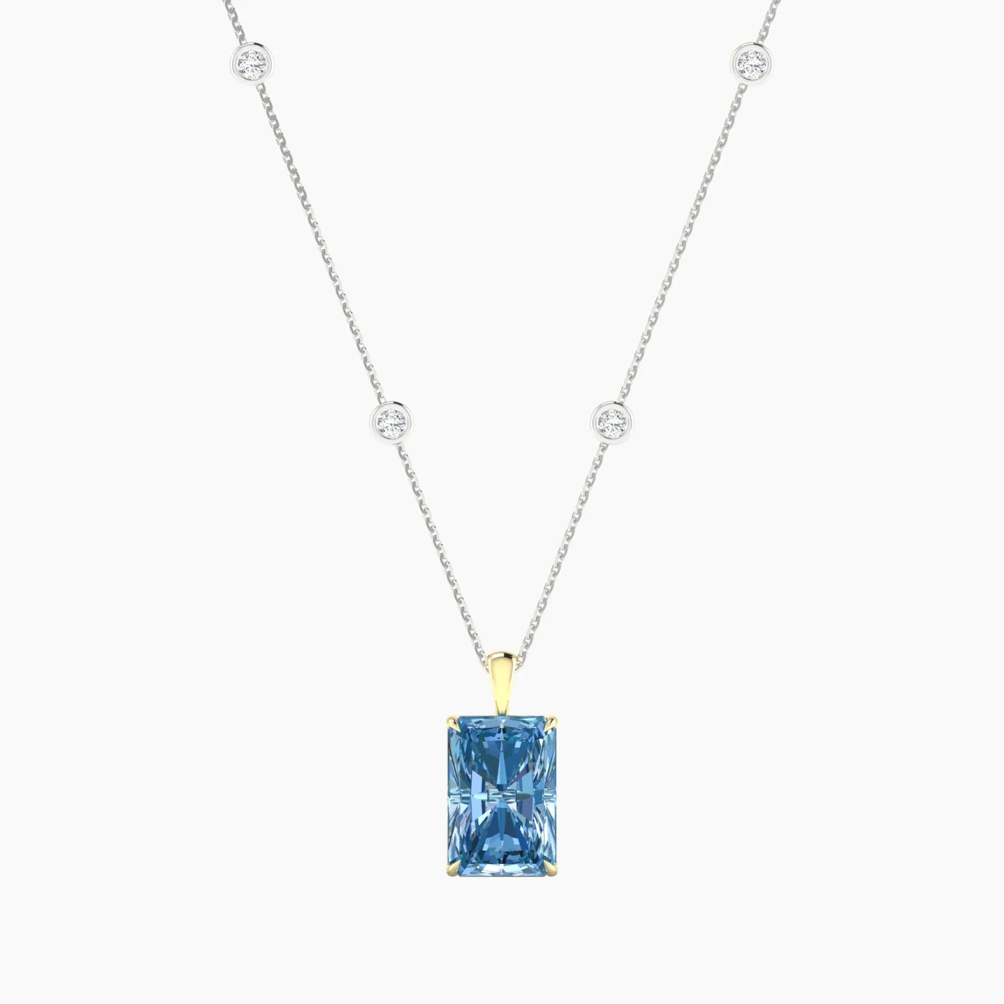 Hanging Solitaire with Sautoir | 18k White & Yellow Gold 5 ct Radiant Cut Pendant Setting