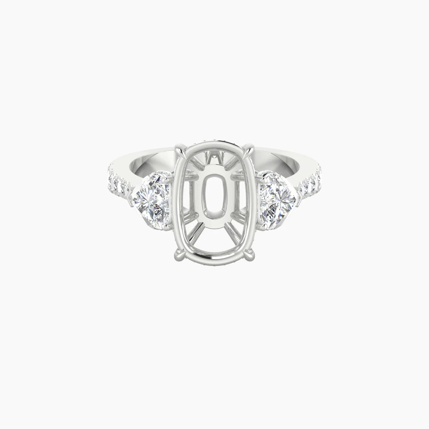 Heart Trilogy with Reverse Shank | 18k White Gold 5-7.99 ct Cushion Cut Ring Setting