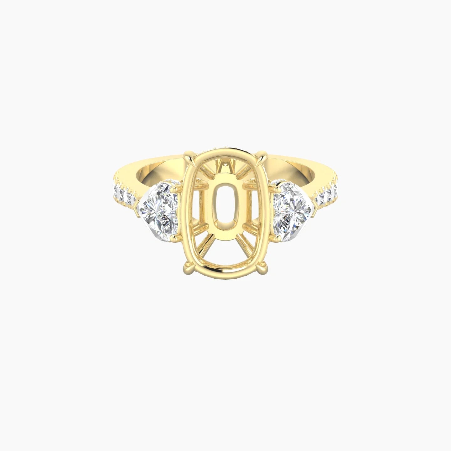 Heart Trilogy with Reverse Shank | 18k Yellow Gold 5-7.99 ct Cushion Cut Ring Setting