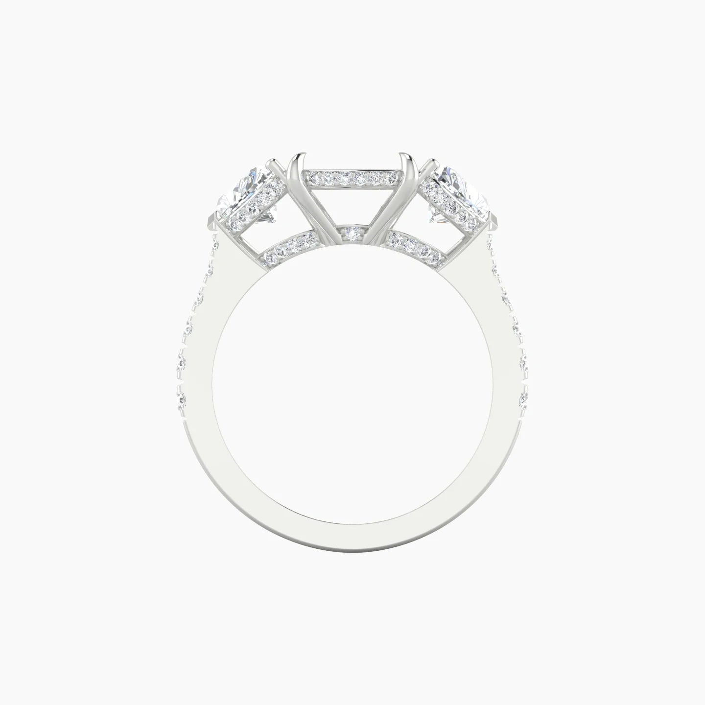 Heart Trilogy with Reverse Shank | 18k White Gold 5-7.99 ct Cushion Cut Ring Setting