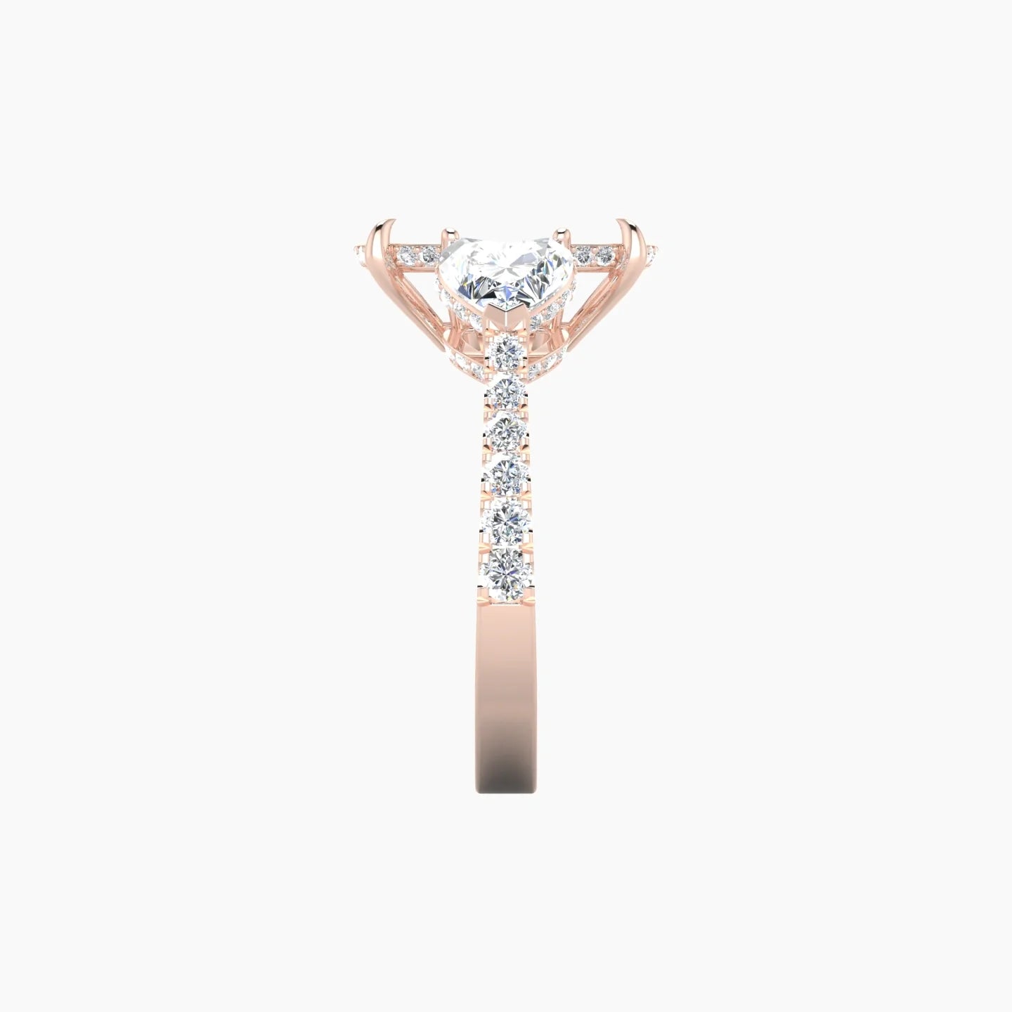 Heart Trilogy with Reverse Shank | 18k Rose Gold 5-7.99 ct Cushion Cut Ring Setting