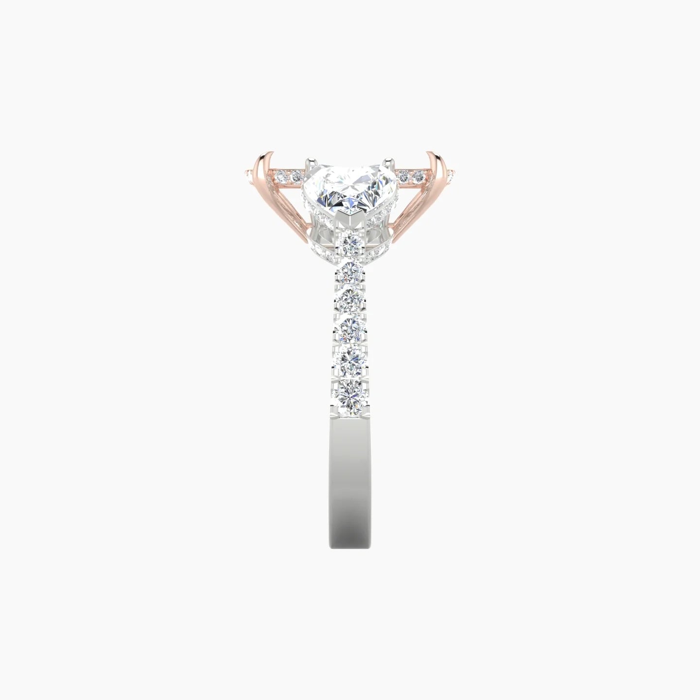 Heart Trilogy with Reverse Shank | 18k White & Rose Gold 5-7.99 ct Cushion Cut Ring Setting