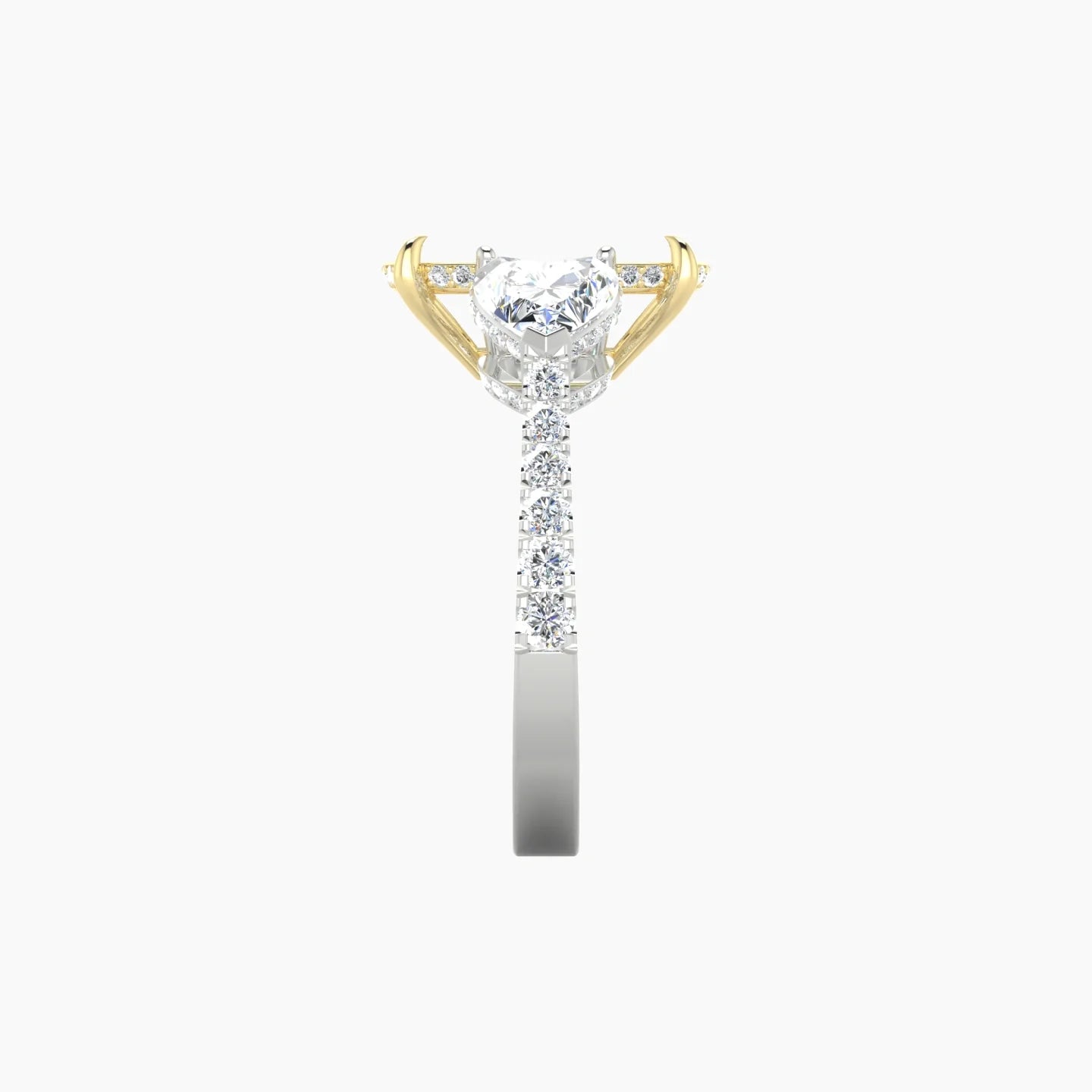 Heart Trilogy with Reverse Shank | 18k White & Yellow Gold 5-7.99 ct Cushion Cut Ring Setting