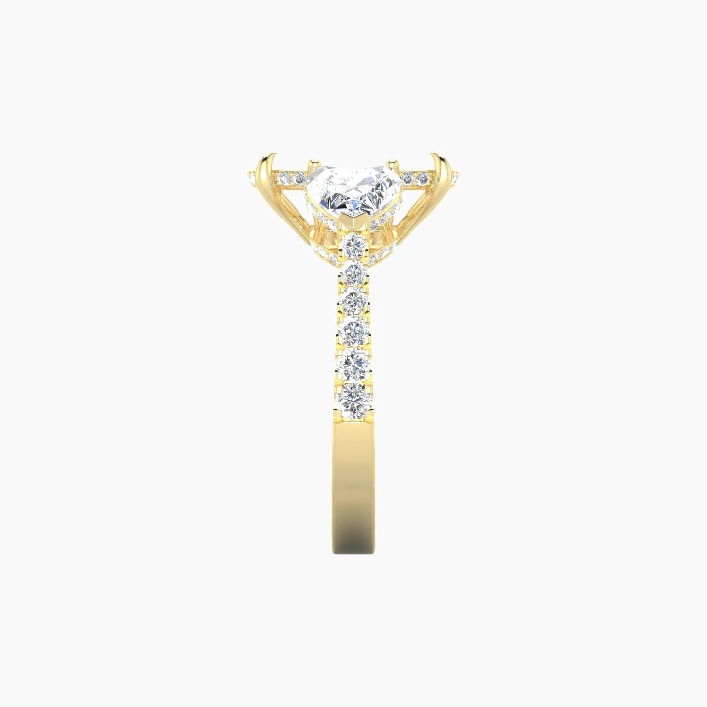Heart Trilogy with Reverse Shank | 18k Yellow Gold 5-7.99 ct Cushion Cut Ring Setting