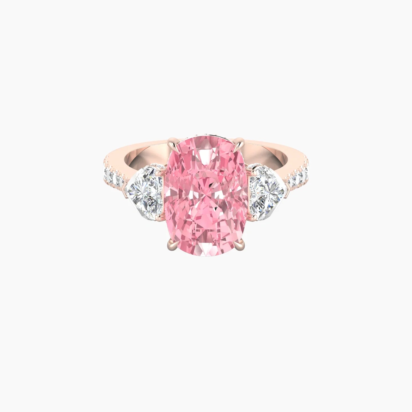 Heart Trilogy with Reverse Shank | 18k Rose Gold 5 ct Cushion Cut Ring