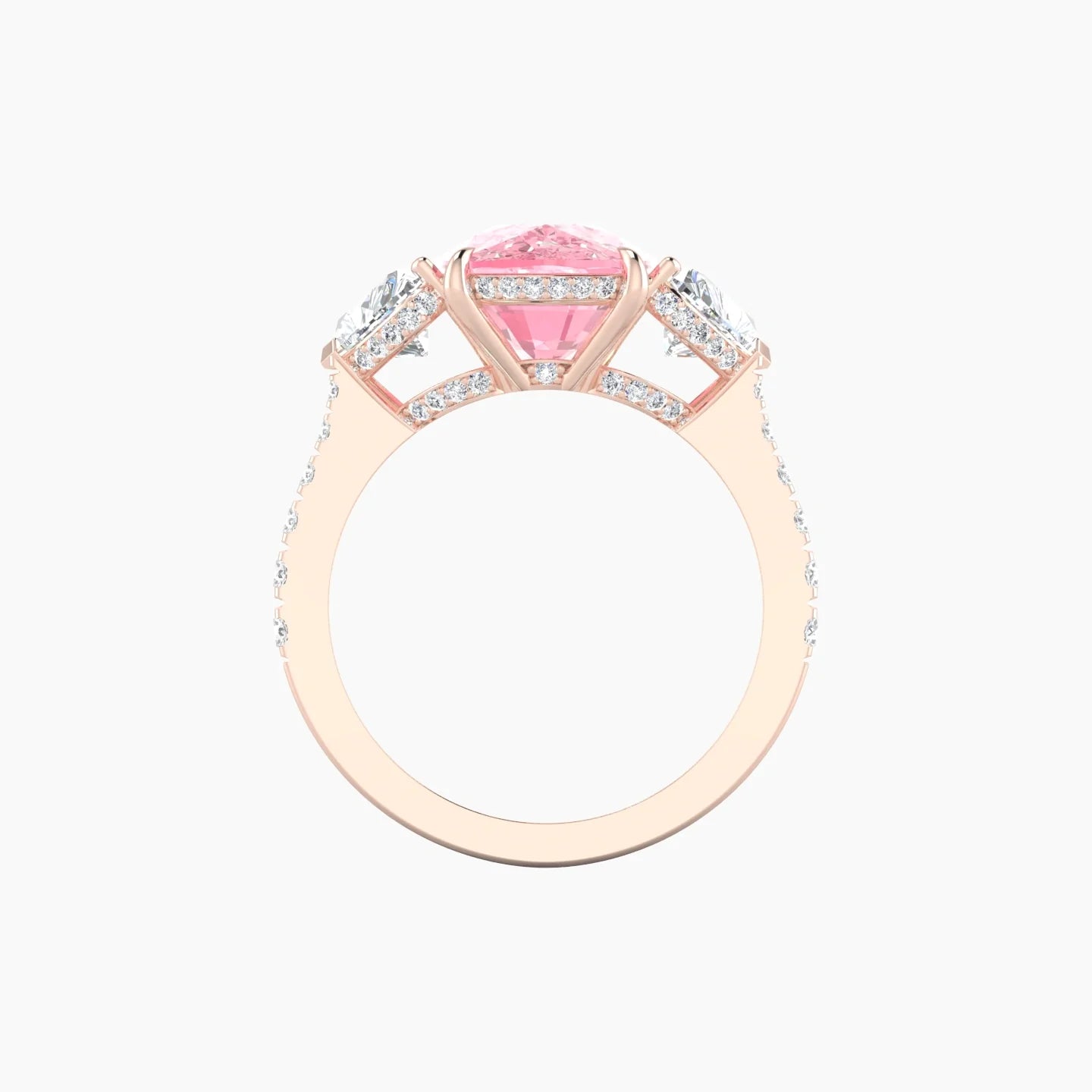 Heart Trilogy with Reverse Shank | 18k Rose Gold 5 ct Cushion Cut Ring