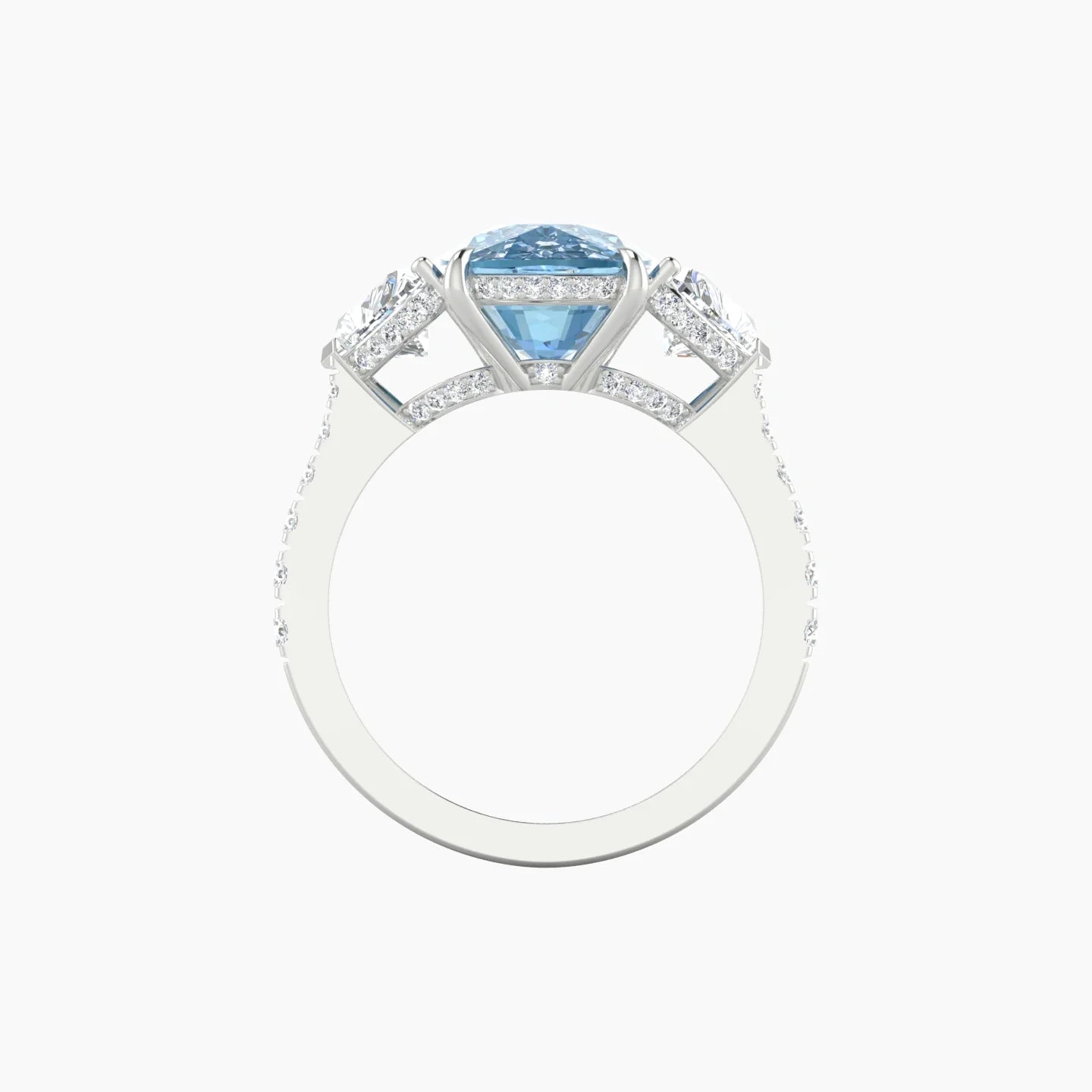 Heart Trilogy with Reverse Shank | 18k White Gold 5 ct Cushion Cut Ring