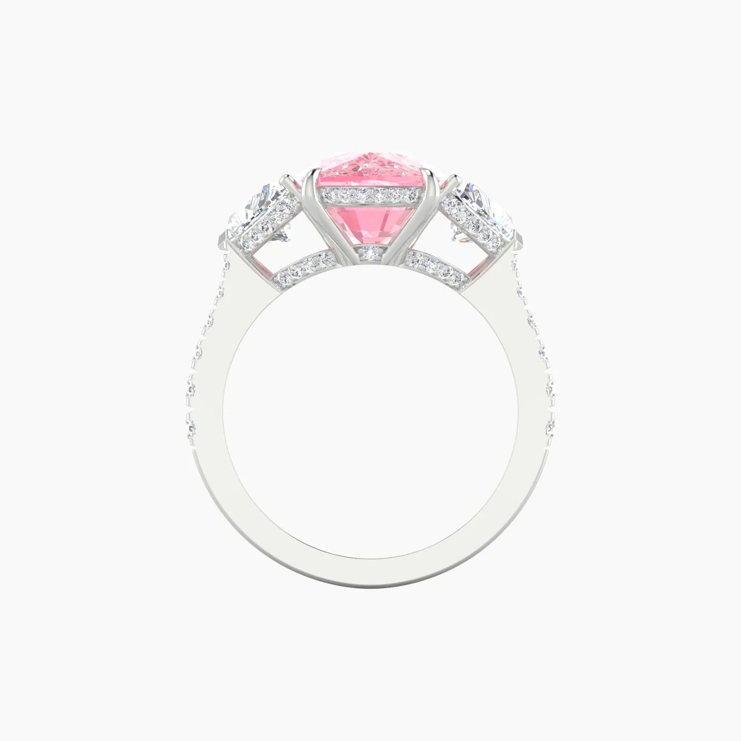 Heart Trilogy with Reverse Shank | 18k White Gold 5 ct Cushion Cut Ring