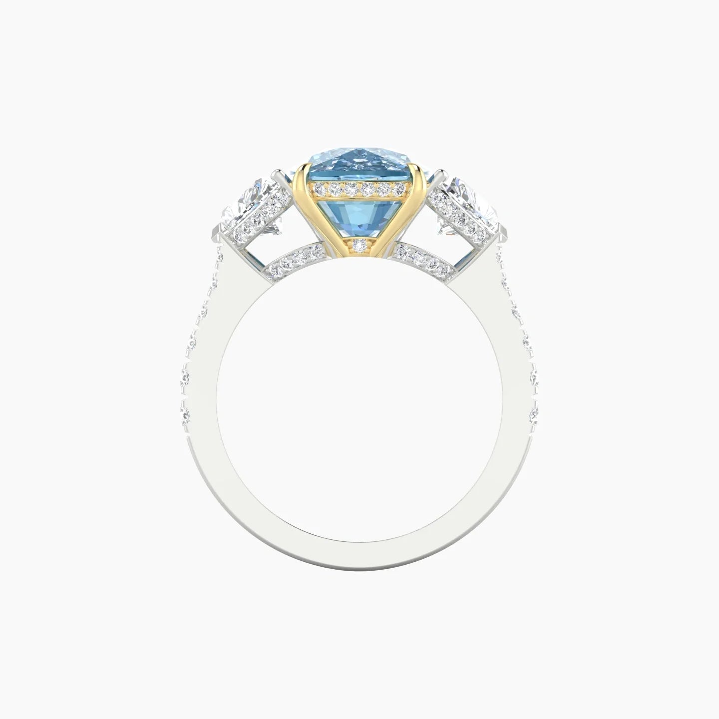 Heart Trilogy with Reverse Shank | 18k White & Yellow Gold 5 ct Cushion Cut Ring