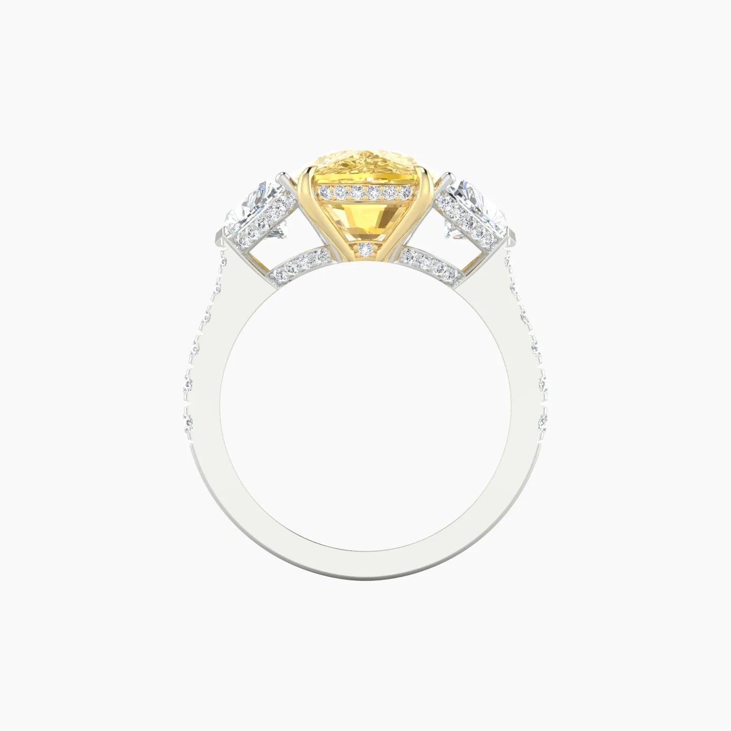 Heart Trilogy with Reverse Shank | 18k White & Yellow Gold 5 ct Cushion Cut Ring