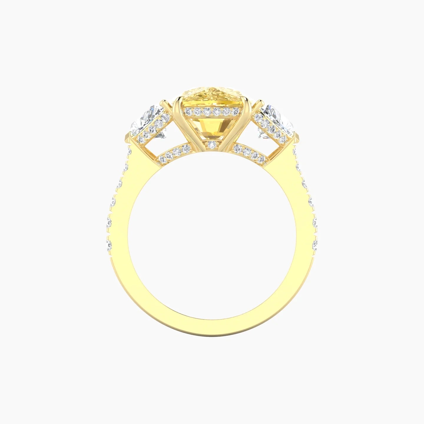 Heart Trilogy with Reverse Shank | 18k Yellow Gold 5 ct Cushion Cut Ring