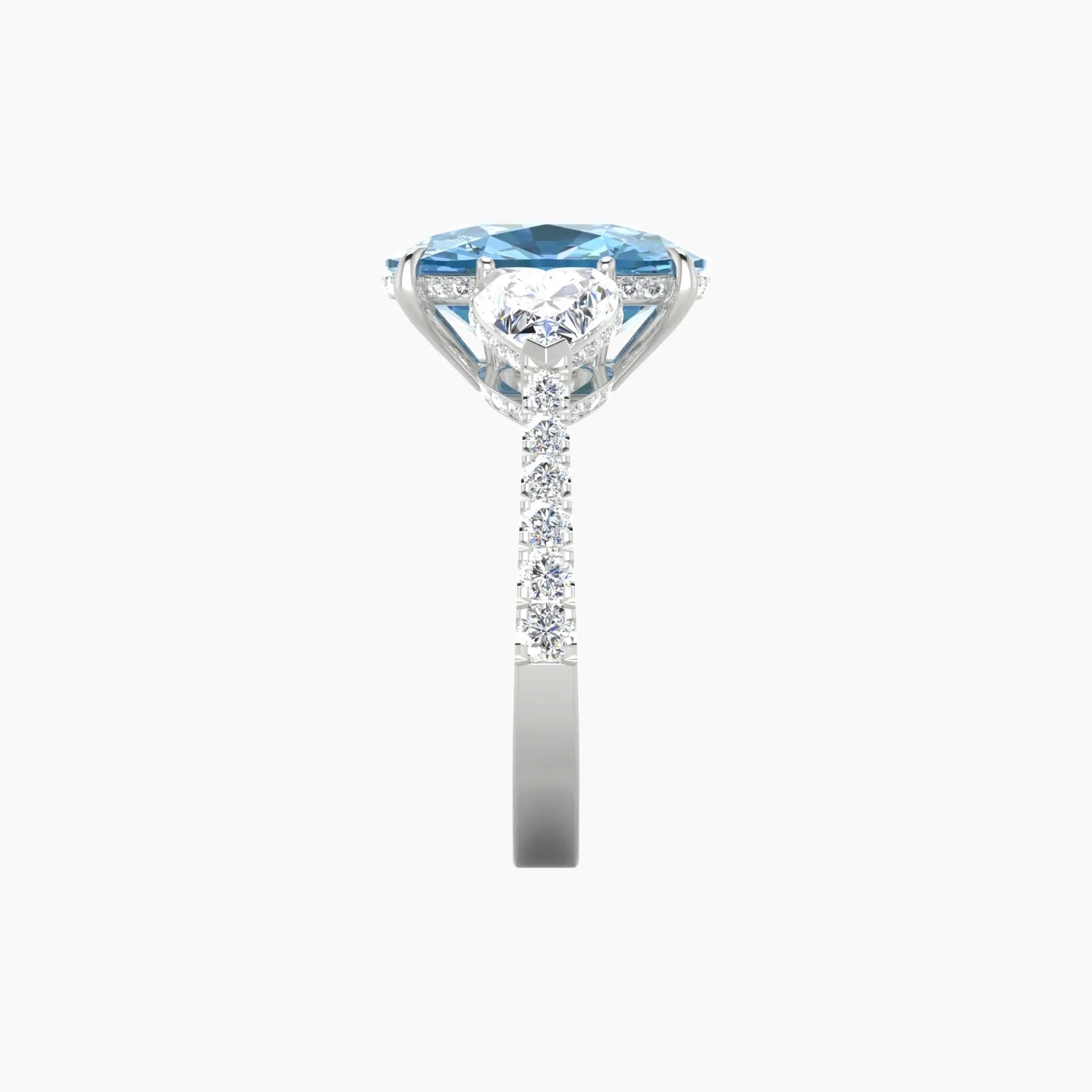 Heart Trilogy with Reverse Shank | 18k White Gold 5 ct Cushion Cut Ring