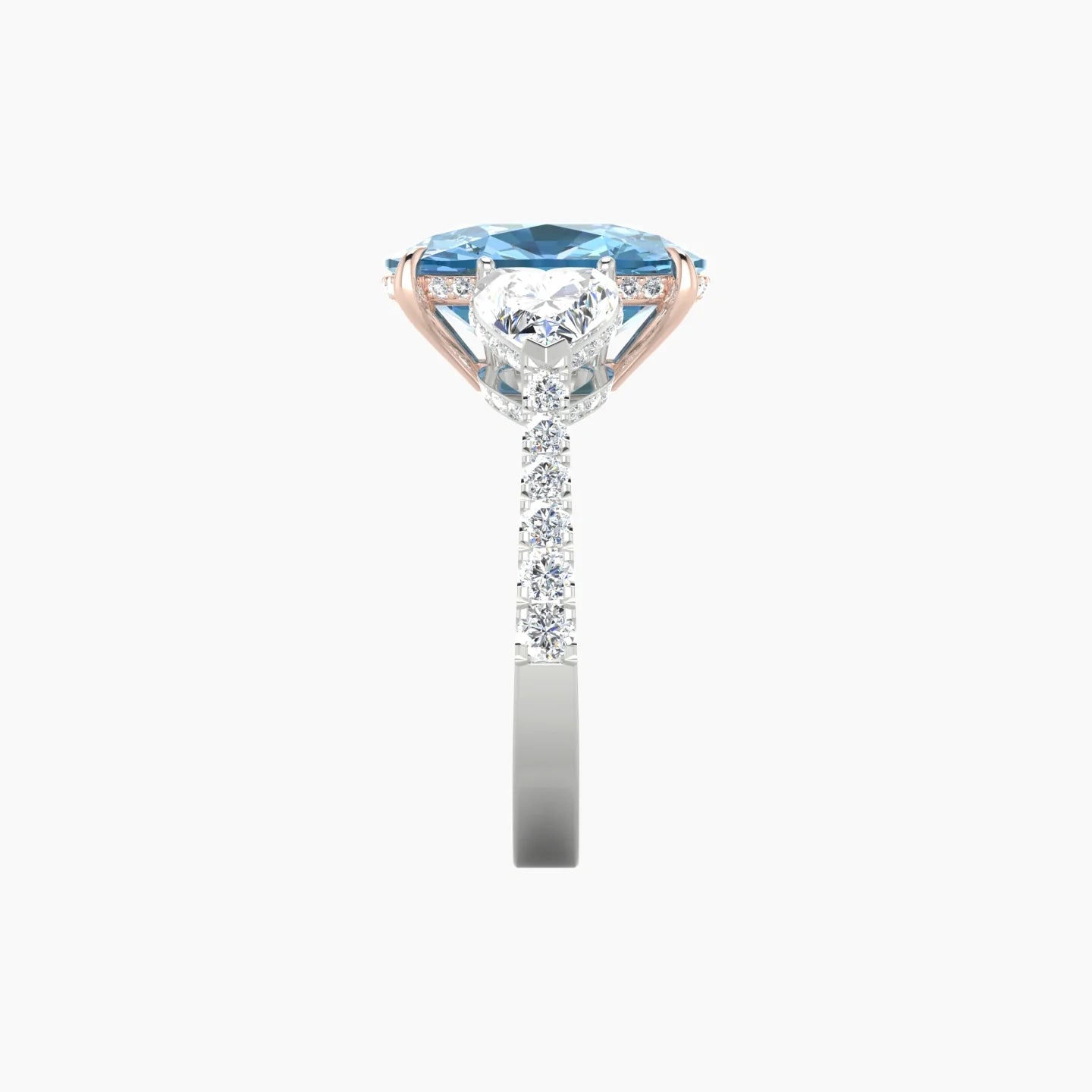 Heart Trilogy with Reverse Shank | 18k White & Rose Gold 5 ct Cushion Cut Ring