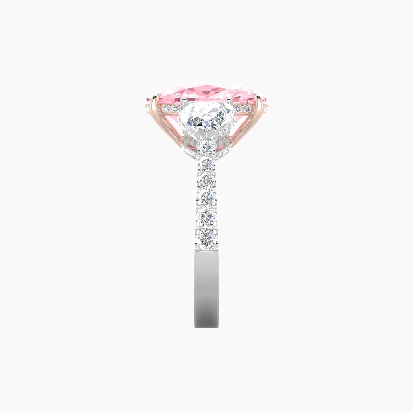 Heart Trilogy with Reverse Shank | 18k White & Rose Gold 5 ct Cushion Cut Ring