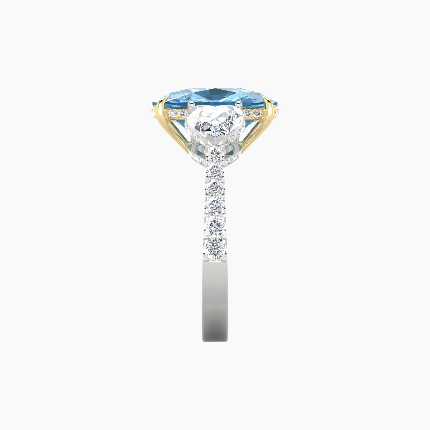 Heart Trilogy with Reverse Shank | 18k White & Yellow Gold 5 ct Cushion Cut Ring