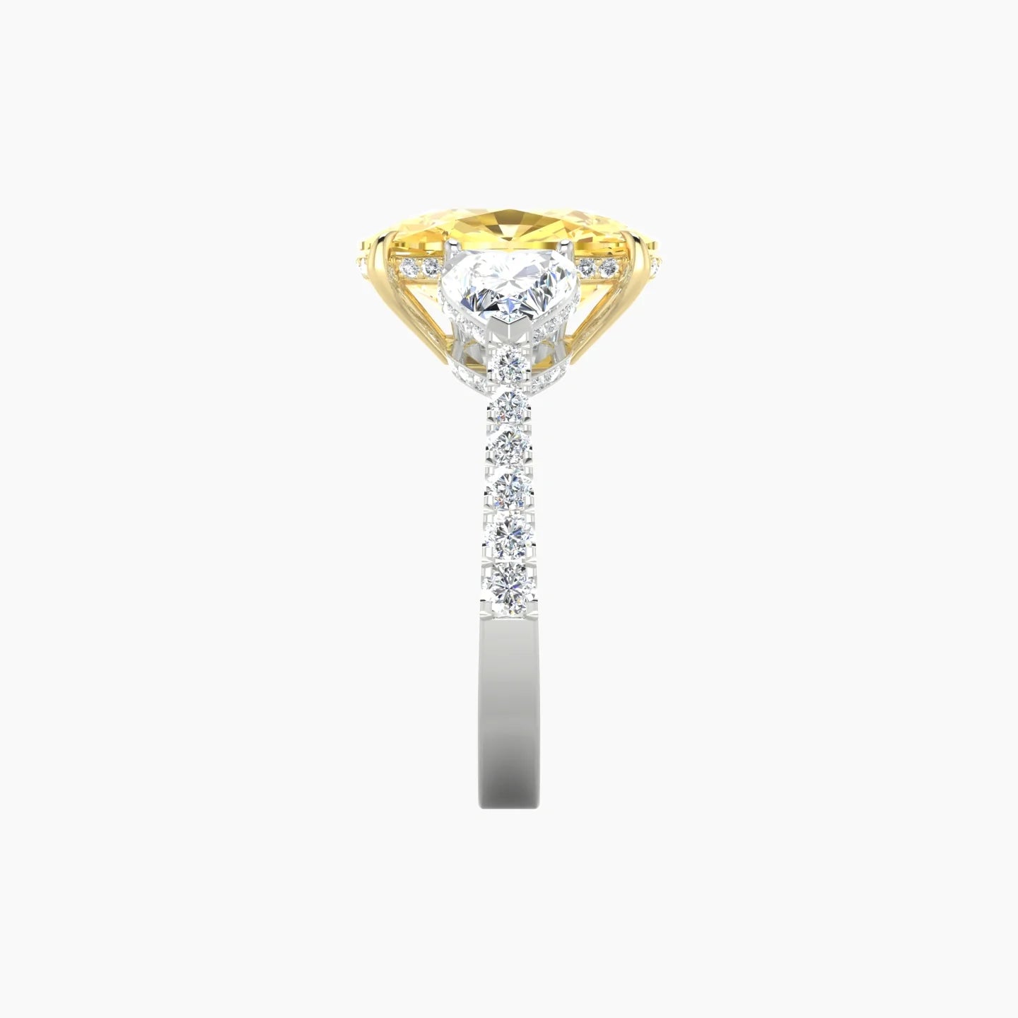 Heart Trilogy with Reverse Shank | 18k White & Yellow Gold 5 ct Cushion Cut Ring