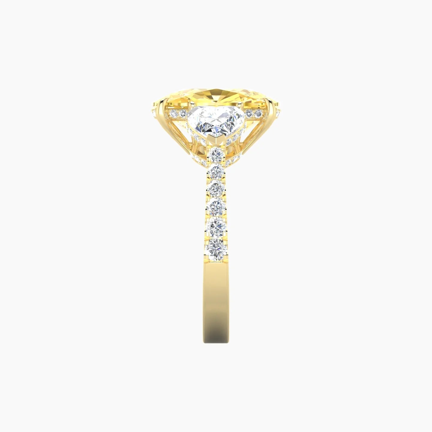Heart Trilogy with Reverse Shank | 18k Yellow Gold 5 ct Cushion Cut Ring