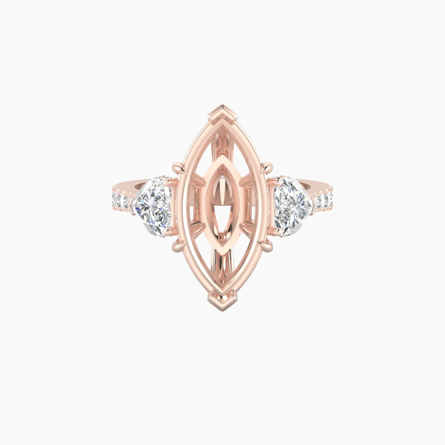 Heart Trilogy with Reverse Shank | 18k Rose Gold 5-7.99 ct Marquise Cut Ring Setting