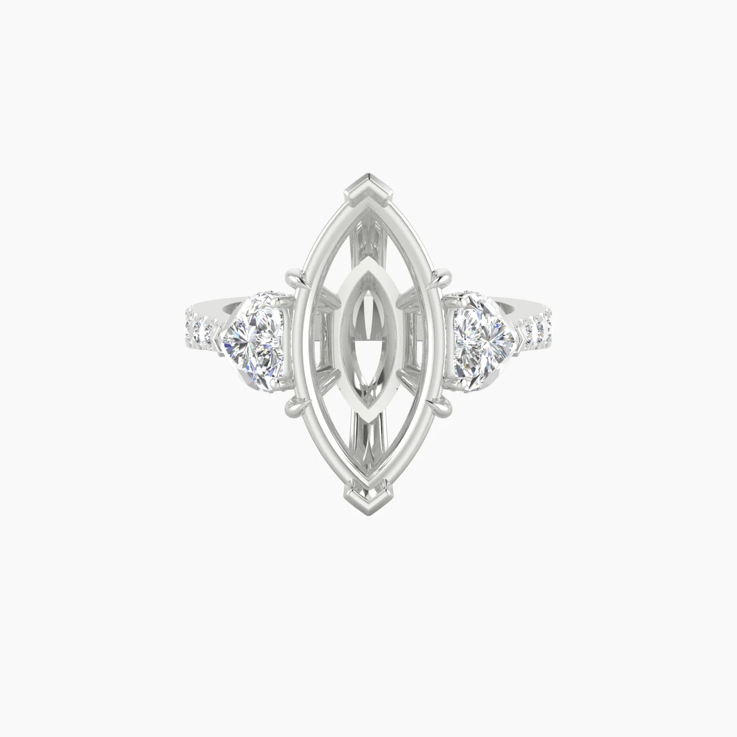 Heart Trilogy with Reverse Shank | 18k White Gold 5-7.99 ct Marquise Cut Ring Setting